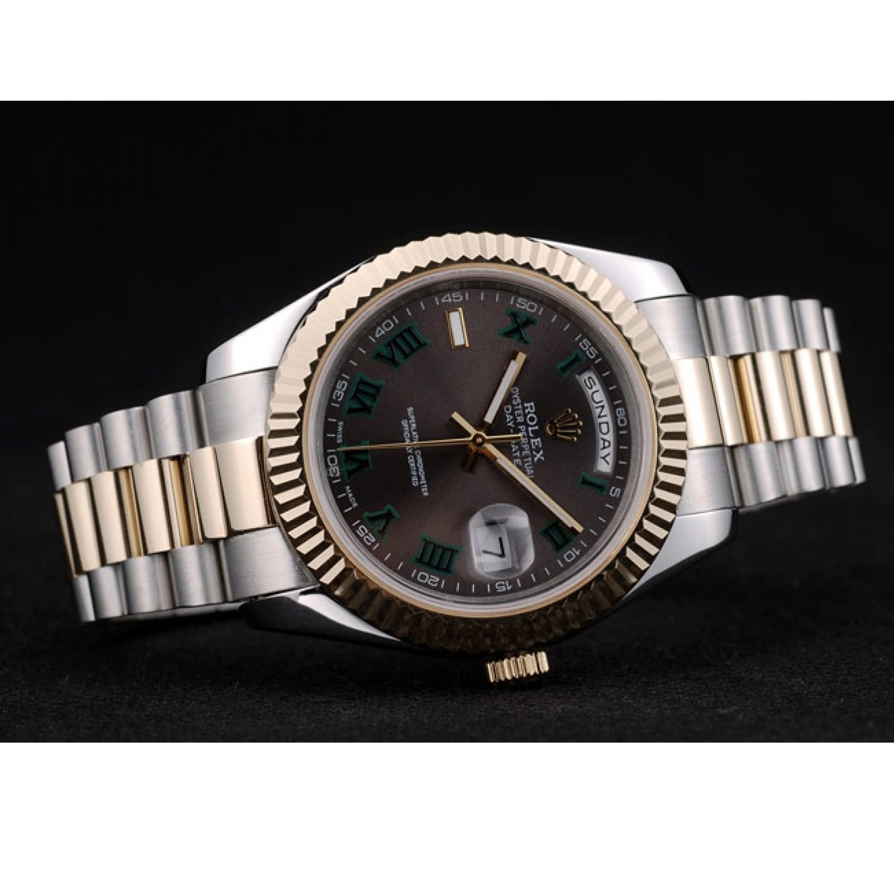 Rolex copies cheap Rolex Grey Strap Steel Dial DayDate Colored Stainless 41981 Dual 0701